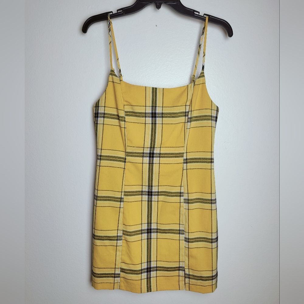 Forever 21 Yellow Plaid 90s Clueless Style Shift Mini Dress, Size M - Picture 2 of 10